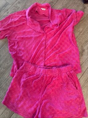 Checkered Pink Two-Piece Button Top & Shorts Set